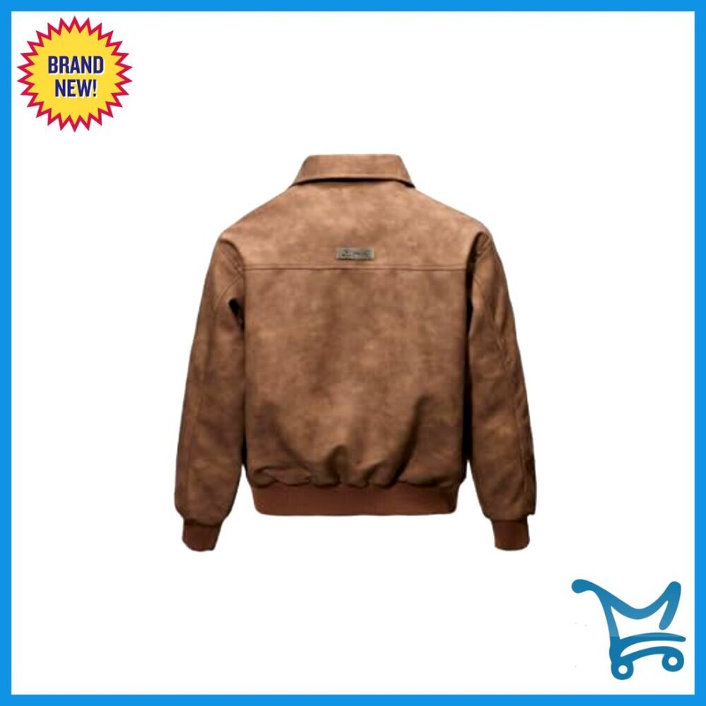 Men's Faux Leather Zip Up Bomber Jacket 90s Vintage Biker Streetwear Coat - Picture 3 of 7